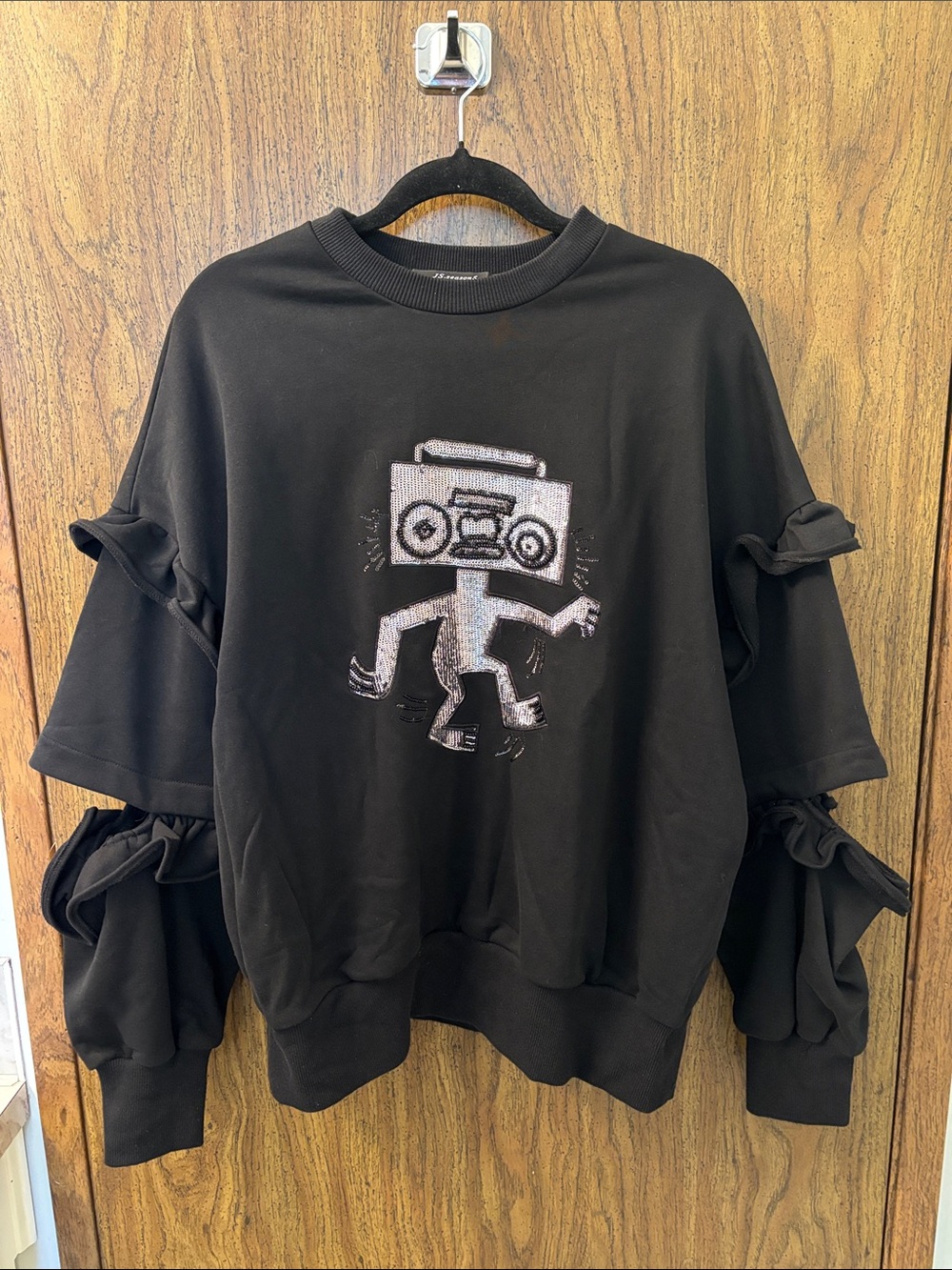 Black Graphic Sweatshirt with Boombox Motif